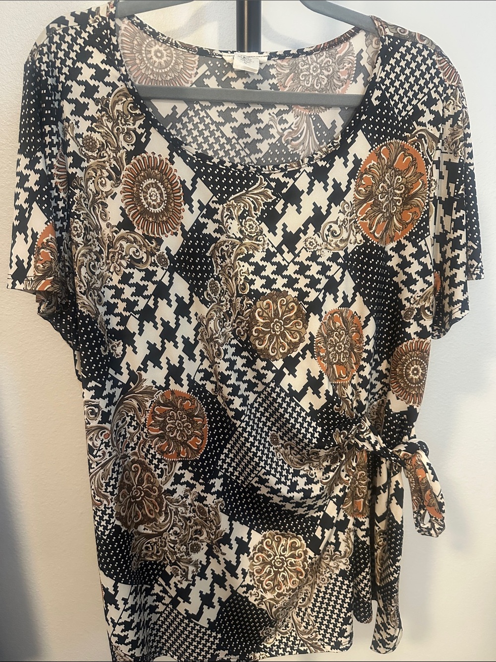 Brittany Black Black, White & Brown Floral Wrap Top